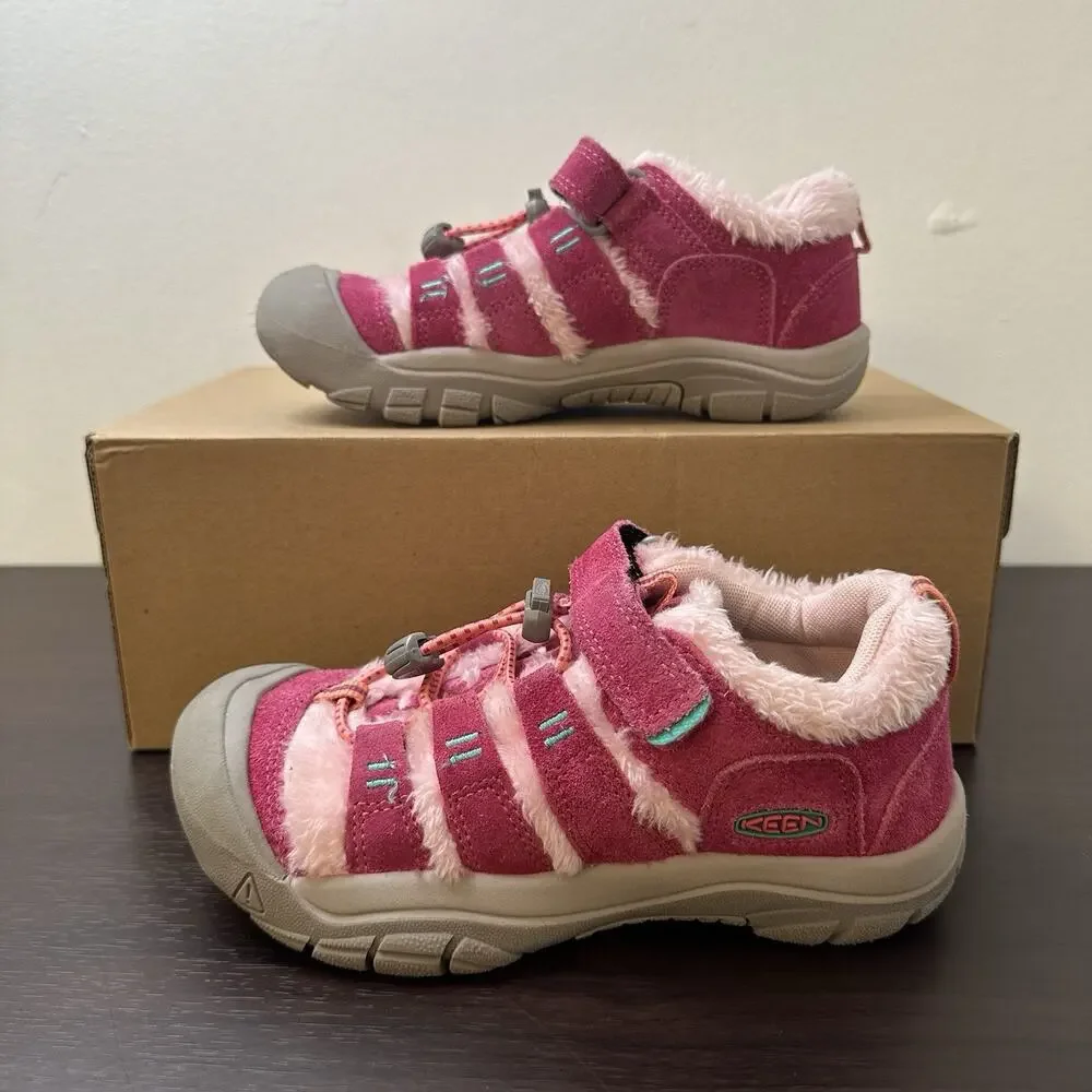KEEN Newport H2 Pink/Gray Suede Faux Fur Lined Hook & Loop Sneakers US 1 Kids